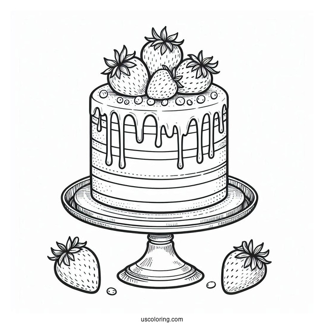 Naked Cake With Strawberry Toppers Coloring Sheet