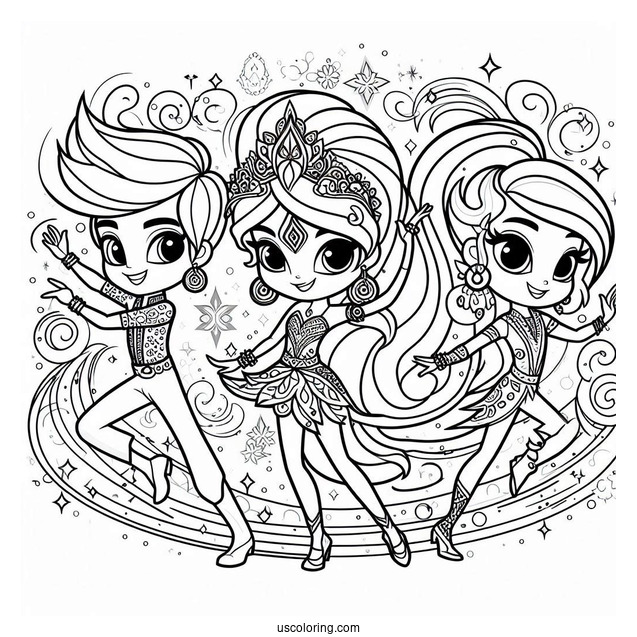 Shimmer And Shine Coloring Page Dancing For Kids