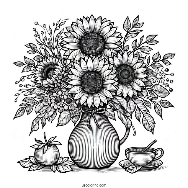 Detailed Sunflowers In Vase For Adults