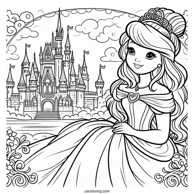 Princess Coloring Page Of Cinderella Inside Castle