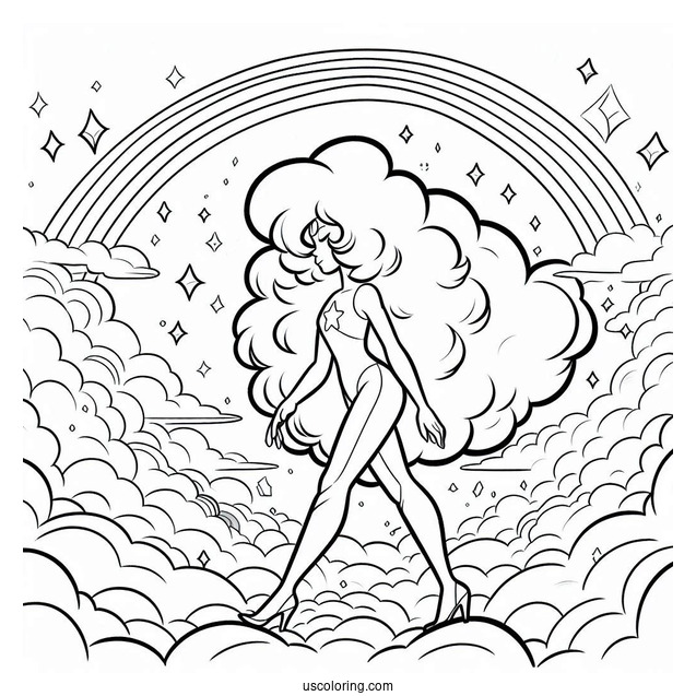 Steven Universe Coloring Page Of Rainbow Quartz 2.0 Walking On Clouds