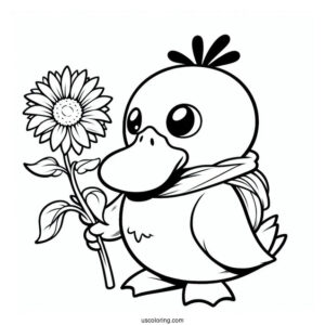 Psyduck Coloring Page Holding A Sunflower
