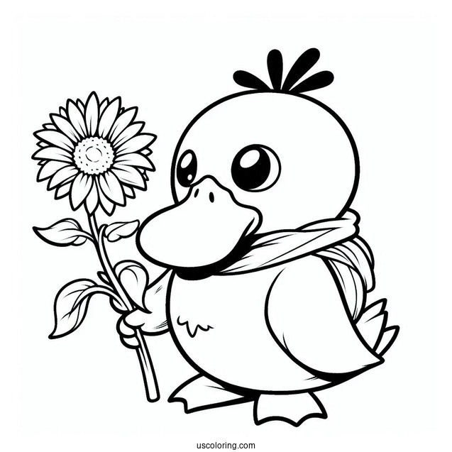 Psyduck Coloring Page Holding A Sunflower
