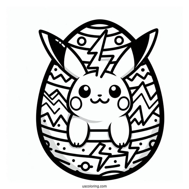 Pikachu Easter Egg Coloring Page Design with Thunderbolt Pattern