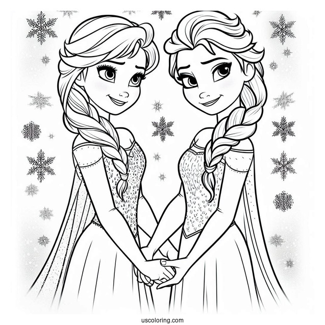 Elsa And Sister Holding Hands Coloring Sheet