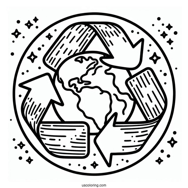 Earth Inside The Recycle Symbol Coloring Sheet