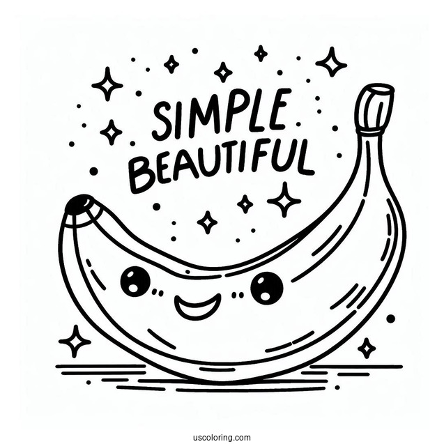 Yellow Word Over A Happy Banana Coloring Page