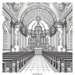 Detailed Interior Of A Catholic Church Coloring Page
