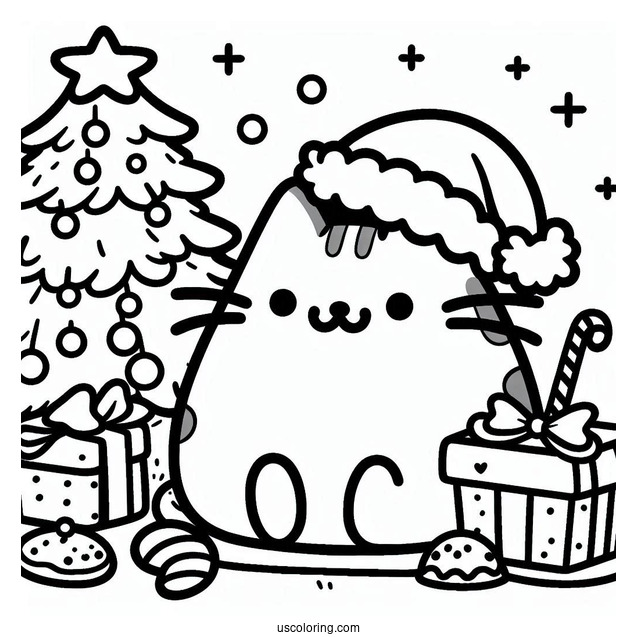 Pusheen Merry Christmas Coloring Page
