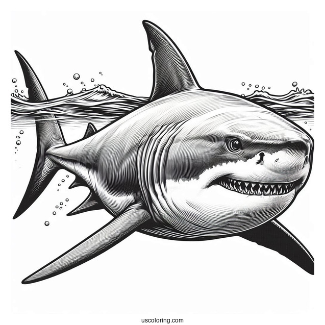 Close Up Of Realistic Great White Shark Coloring Page