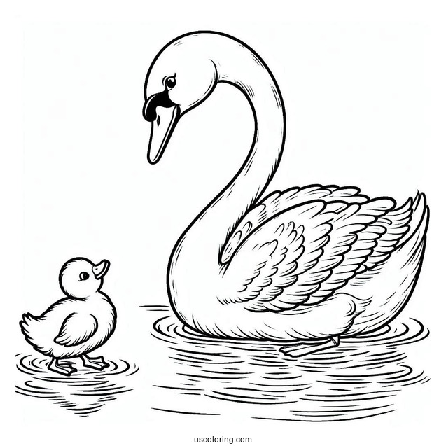 Swan Coloring Page Swimming Away From Ugly Duckling