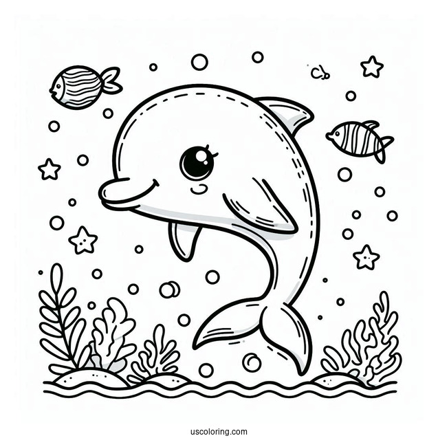 Cute Cartoon Dolphin Coloring For Kids