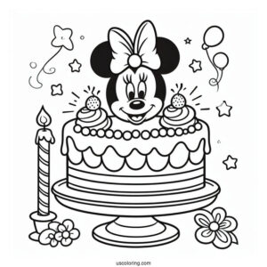 Coloring Sheet Of Minnie Mouse Birthday Cake