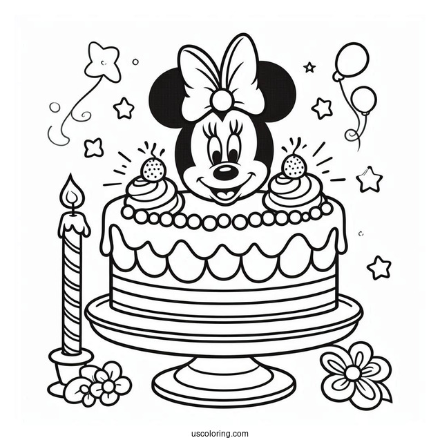 Coloring Sheet Of Minnie Mouse Birthday Cake