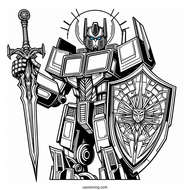 Regal Optimus Prime Coloring Page With Shield And Sword Of Judgement