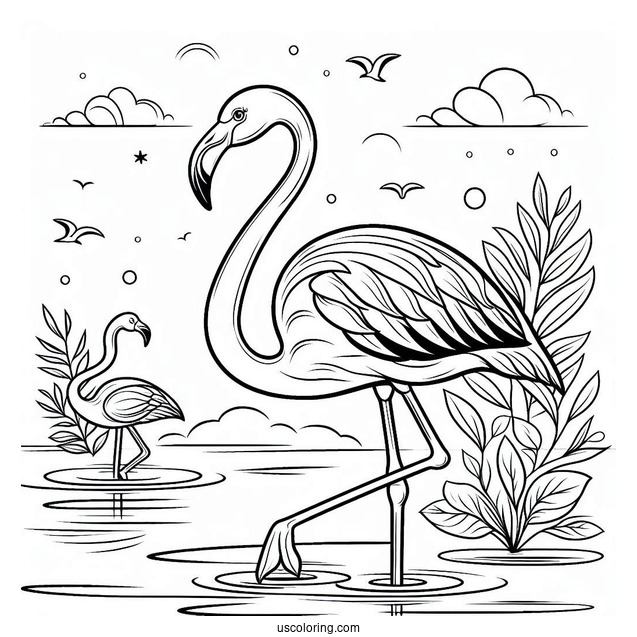 Flamingo Walking In The Water