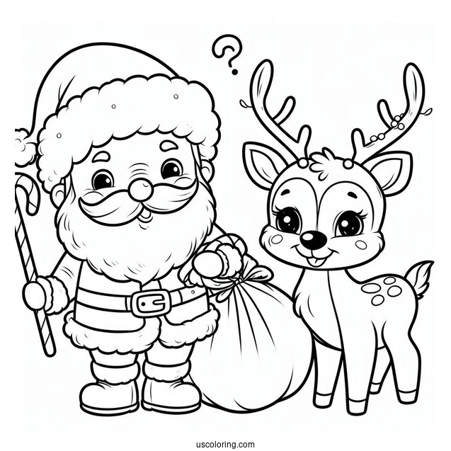Cartoon Santa And Rudolph Coloring Sheet