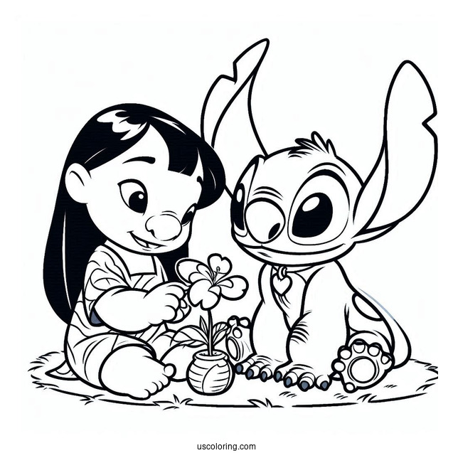 Easy Coloring Page Of Lilo and Stitch For Kids