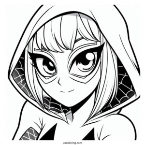 Close Up Of Spider Gwen Coloring Page For Preschoolers