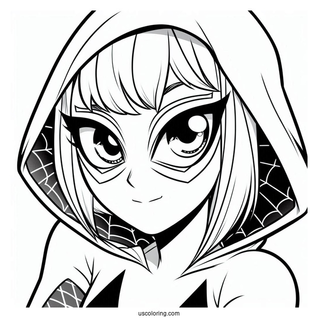 Close Up Of Spider Gwen Coloring Page For Preschoolers