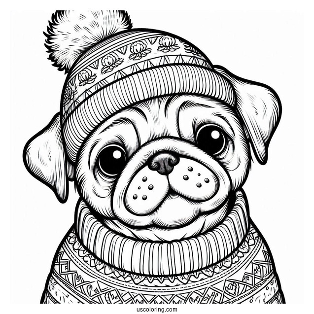 Cute Pug Wearing a Sweater To Color