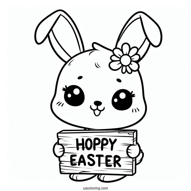 Easter Bunny Coloring Page Holding Hoppy Easter Sign For Kids