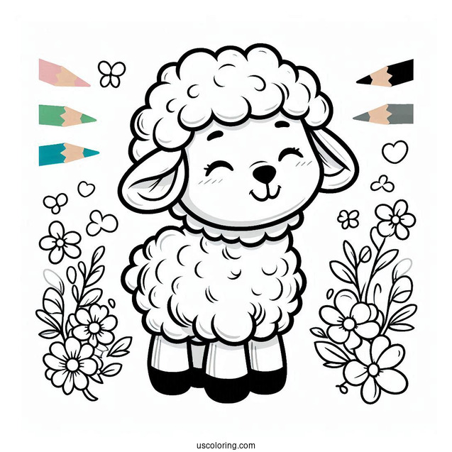 Cute Lamb Coloring For Preschoolers