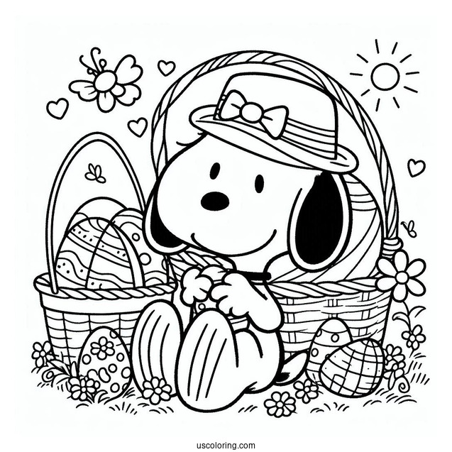 Snoopy With Easter Egg Basket To Color