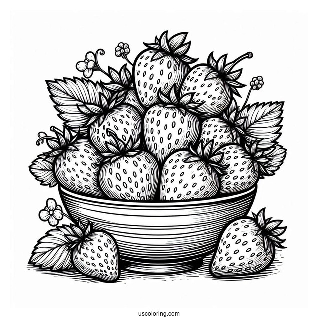 Bunch Of Strawberries In A Bowl Coloring Sheet