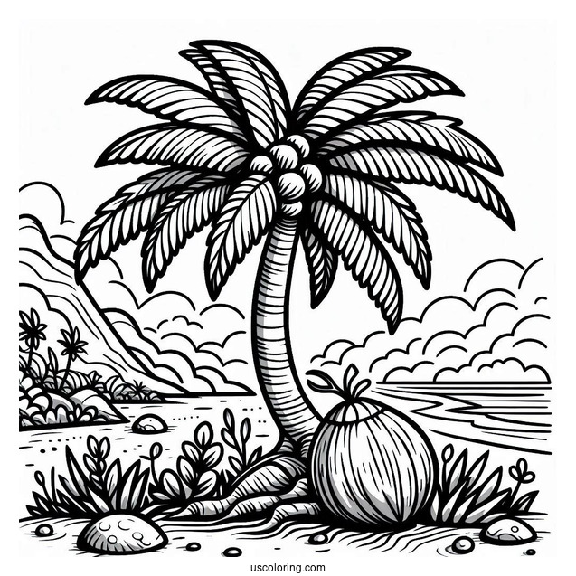 Easy Coconut Coloring Page Tree For Kids