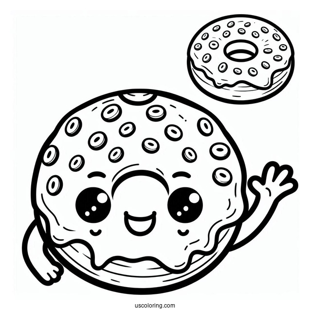 Smiling Cartoon Donut Coloring Page Waving Hand For Kids