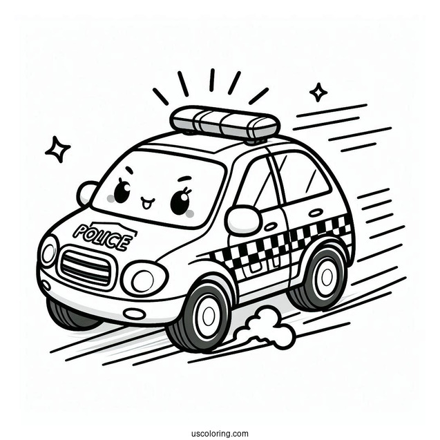 Cute Police Car Coloring Page Speeding On The Road For Kids