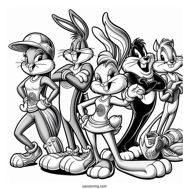 Space Jam Tune Squad Lola Bunny, Bugs Bunny, Tweety, Sylvester, And Tasmanian Devil