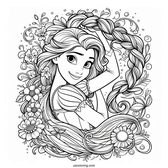 Tangled Coloring Page With Rapunzel