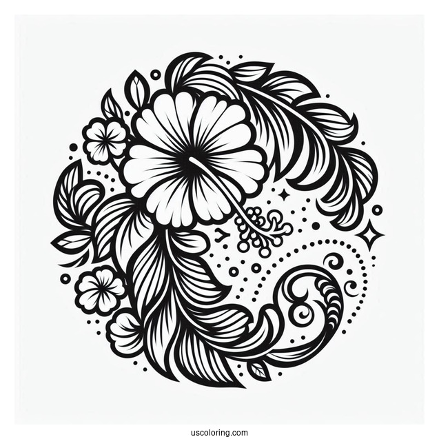 Curved Hibiscus Flower Mandala Coloring Page