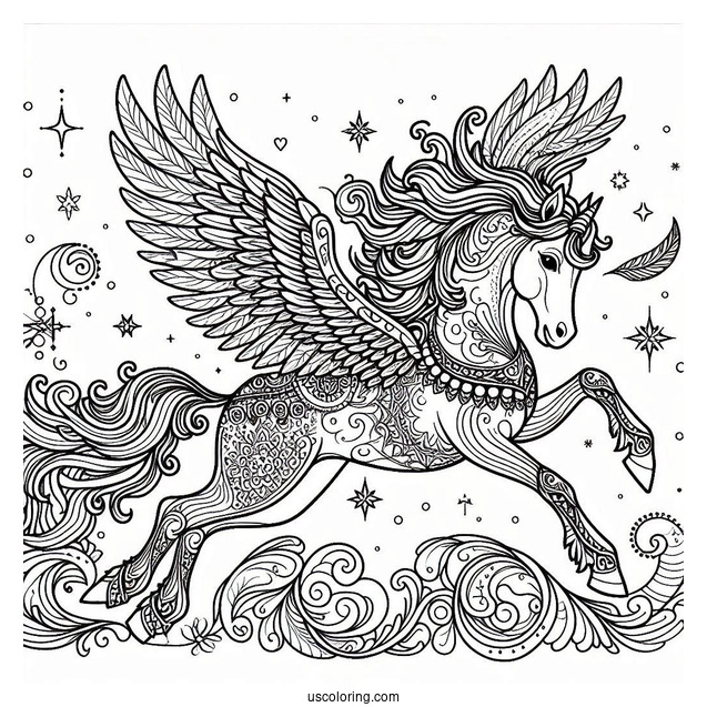Intricate Pegasus Coloring Page Mandala