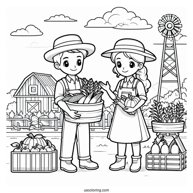 Two Farmers Presenting Harvest For Sale