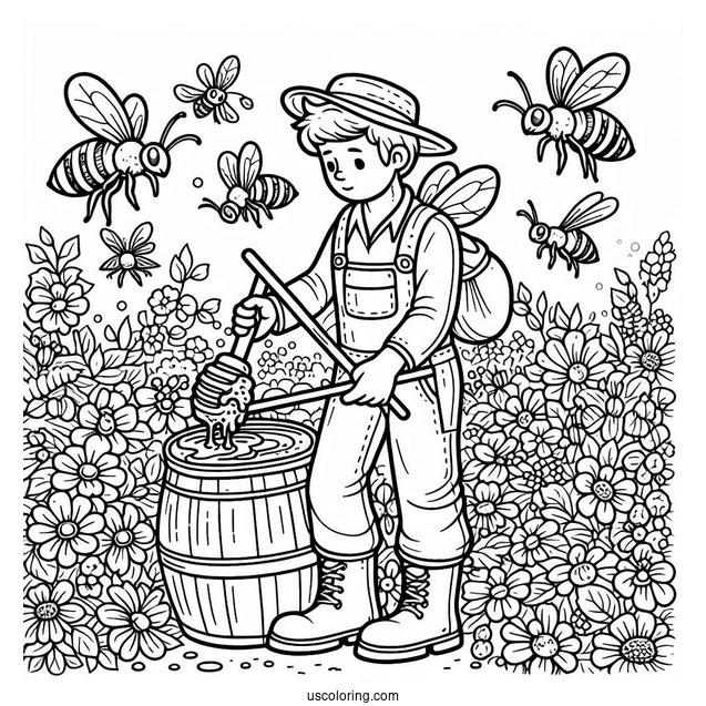 Bee Coloring Page Of Man Collecting Honey From A Apiary