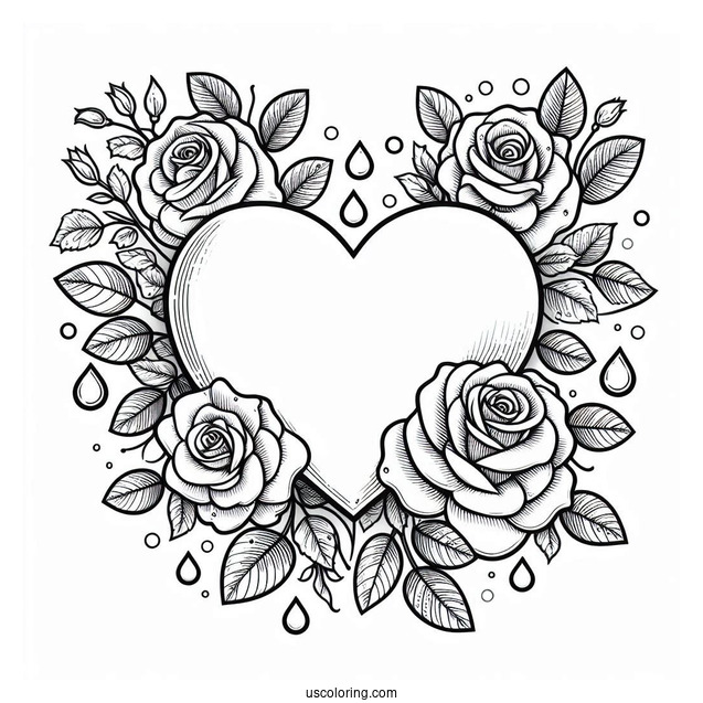 Love Heart Shape With Roses To Color