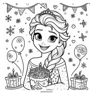 Elsa Happy Birthday Coloring Page For Girls