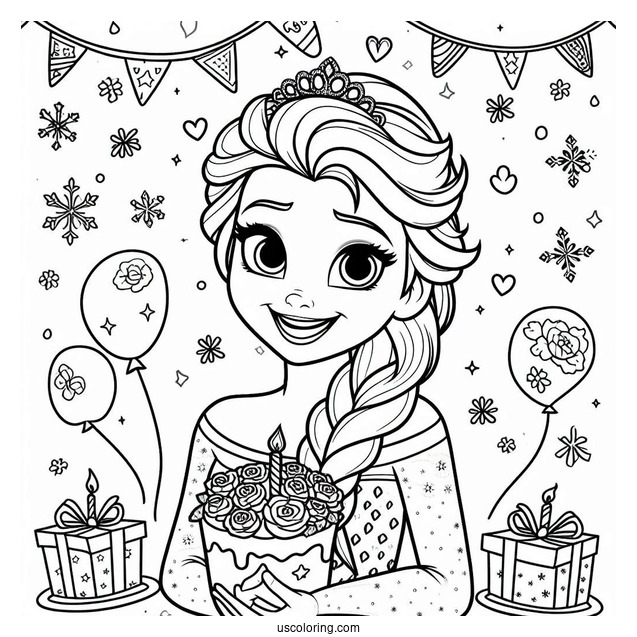Elsa Happy Birthday Coloring Page For Girls