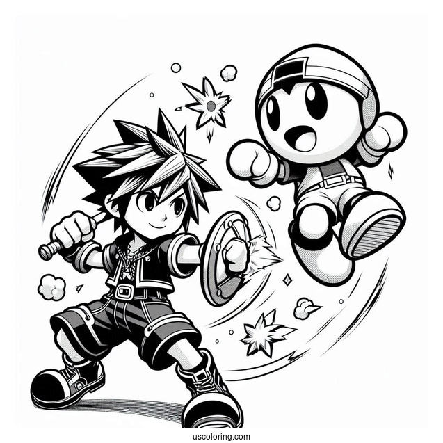 Super Smash Bros Coloring Page Of Sora Vs Little Mac