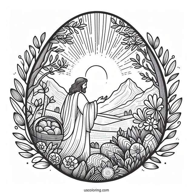 Resurrected Jesus in a Spring Easter Egg Coloring Page