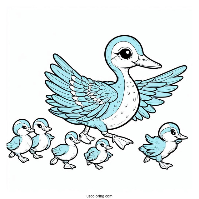 Blue-winged Teal Duck With Ducklings