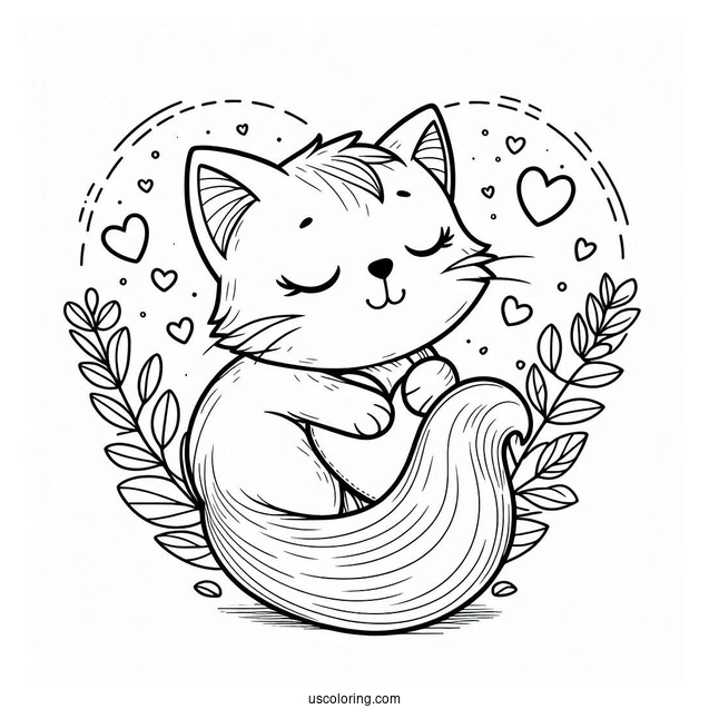 Cat Embracing Heart Coloring In