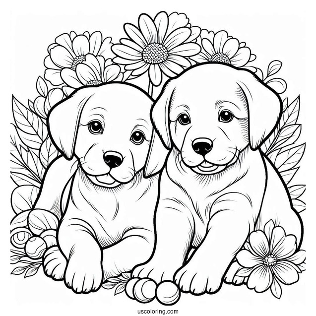 Two Cute Labrador Puppies Coloring Sheet