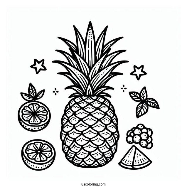 Easy Outline Of Pineapple Coloring For Kids
