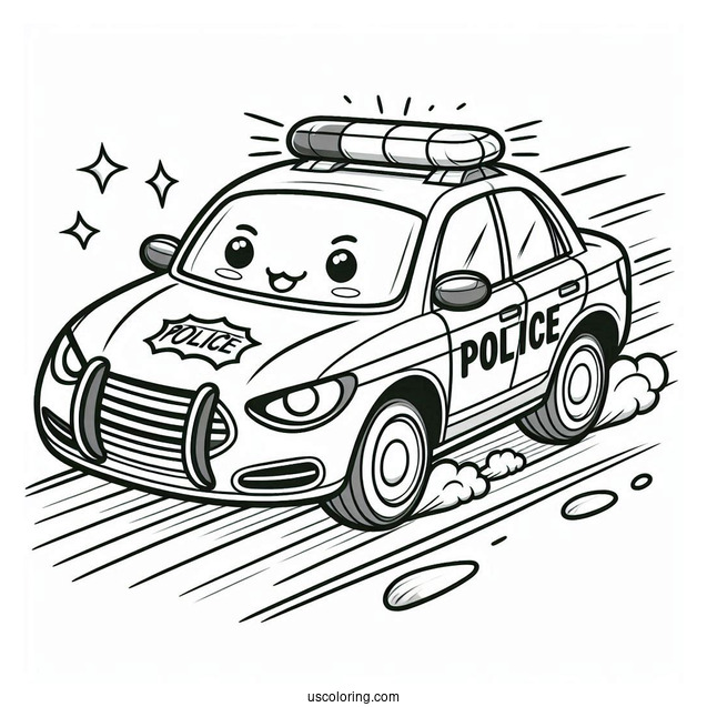 Cute Police Car Coloring Page Speeding On The Road For Kids