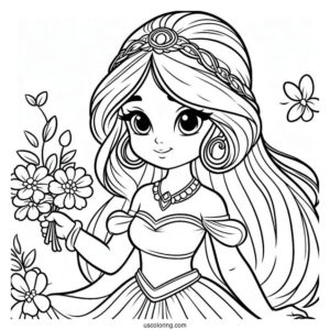 Cute Princess Coloring Page Of Jasmine