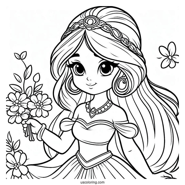 Cute Princess Coloring Page Of Jasmine